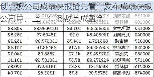 创业板公司成绩快报抢先看：发布成绩快报公司中，上一年悉数完成盈余