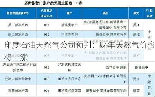 印度石油天然气公司预判：财年天然气价格将上涨