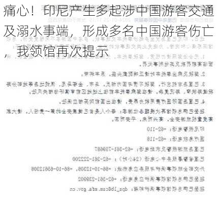 痛心！印尼产生多起涉中国游客交通及溺水事端，形成多名中国游客伤亡，我领馆再次提示