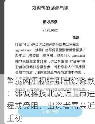 警示函重视特别出资条款：纬诚科技北交所上市进程或受阻，出资者需亲近重视-第3张图片-