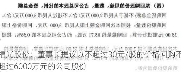 福光股份：董事长提议以不超过30元/股的价格回购不超过6000万元的公司股份