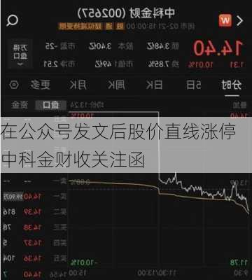 在公众号发文后股价直线涨停 中科金财收关注函