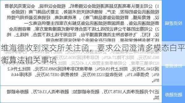 维海德收到深交所关注函，要求公司澄清多模态白平衡算法相关事项-第1张图片-