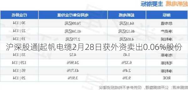 沪深股通|起帆电缆2月28日获外资卖出0.06%股份-第2张图片-