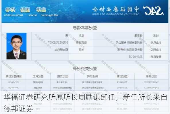 华福证券研究所原所长周励谦卸任，新任所长来自德邦证券-第3张图片-