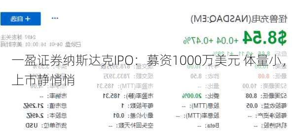 一盈证券纳斯达克IPO：募资1000万美元 体量小，上市静悄悄-第3张图片-