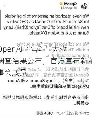 OpenAI “宫斗”大戏调查结果公布，官方宣布新董事会成员-第3张图片-