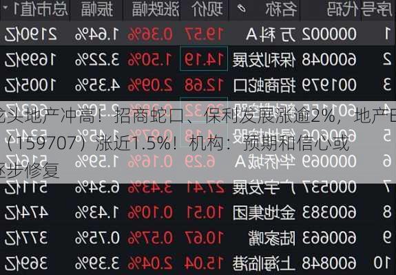 龙头地产冲高！招商蛇口、保利发展涨逾2%，地产ETF（159707）涨近1.5%！机构：预期和信心或逐步修复-第2张图片-