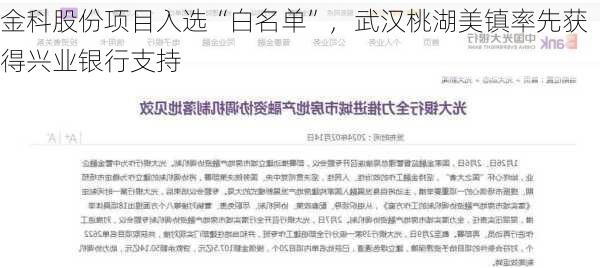 金科股份项目入选“白名单”，武汉桃湖美镇率先获得兴业银行支持