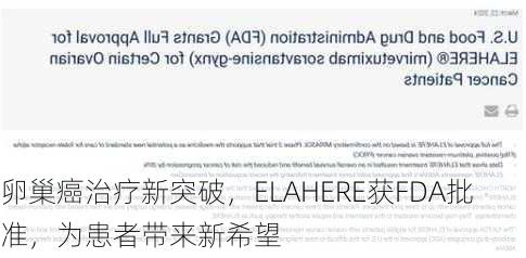 卵巢癌治疗新突破，ELAHERE获FDA批准，为患者带来新希望-第3张图片-