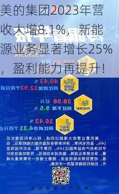 美的集团2023年营收大增8.1%，新能源业务显著增长25%，盈利能力再提升！