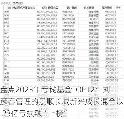 盘点2023年亏钱基金TOP12：刘彦春管理的景顺长城新兴成长混合以72.23亿亏损额“上榜”-第1张图片-