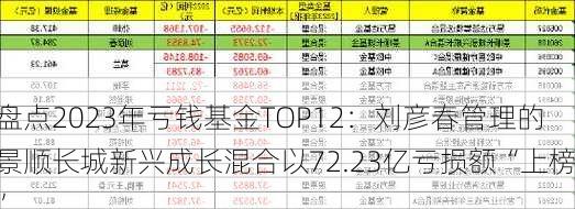 盘点2023年亏钱基金TOP12：刘彦春管理的景顺长城新兴成长混合以72.23亿亏损额“上榜”-第2张图片-