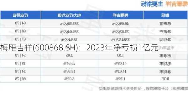 梅雁吉祥(600868.SH)：2023年净亏损1亿元-第1张图片-