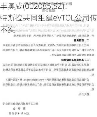 万丰奥威(002085.SZ)：与特斯拉共同组建eVTOL公司传闻不实