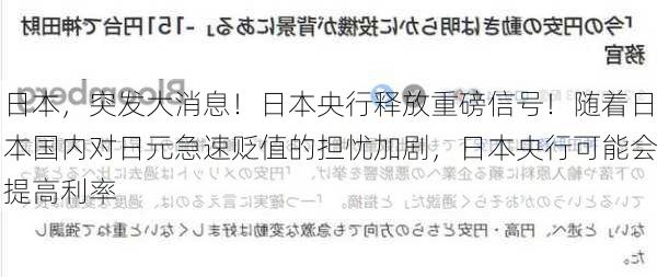 日本，突发大消息！日本央行释放重磅信号！随着日本国内对日元急速贬值的担忧加剧，日本央行可能会提高利率-第3张图片-