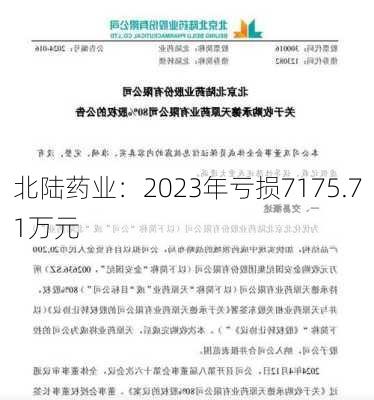 北陆药业：2023年亏损7175.71万元-第3张图片-