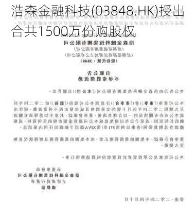 浩森金融科技(03848.HK)授出合共1500万份购股权