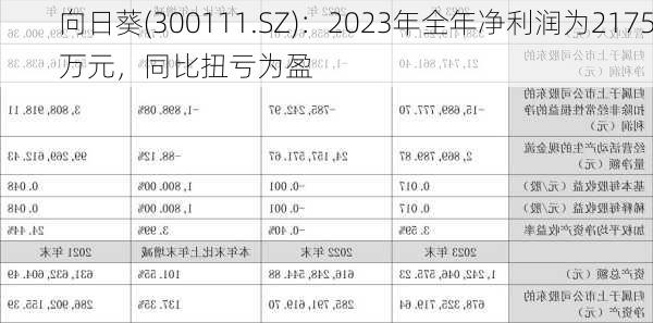 向日葵(300111.SZ)：2023年全年净利润为2175万元，同比扭亏为盈-第3张图片-