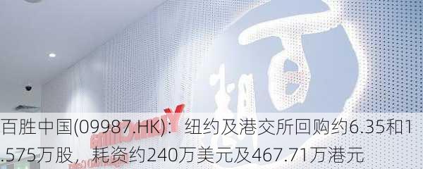 百胜中国(09987.HK)：纽约及港交所回购约6.35和1.575万股，耗资约240万美元及467.71万港元