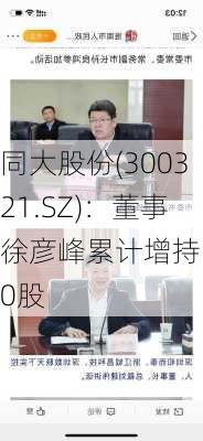 同大股份(300321.SZ)：董事徐彦峰累计增持100股-第1张图片-