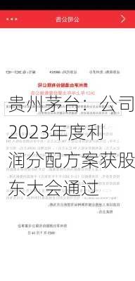 贵州茅台：公司2023年度利润分配方案获股东大会通过-第1张图片-