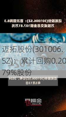 迈拓股份(301006.SZ)：累计回购0.2079%股份