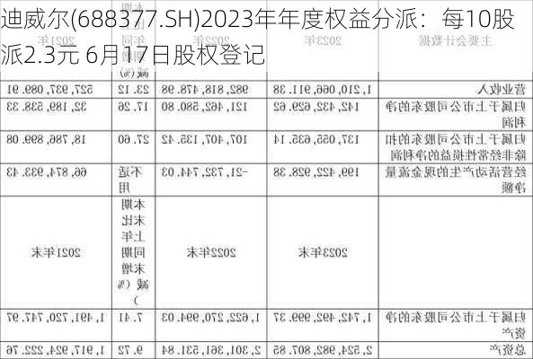 迪威尔(688377.SH)2023年年度权益分派：每10股派2.3元 6月17日股权登记-第1张图片-