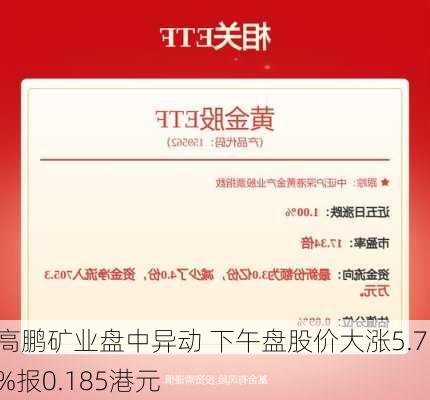 高鹏矿业盘中异动 下午盘股价大涨5.71%报0.185港元