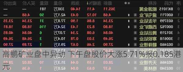 高鹏矿业盘中异动 下午盘股价大涨5.71%报0.185港元-第2张图片-