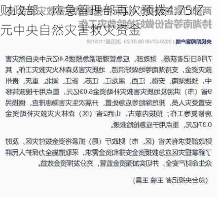 财政部、应急管理部再次预拨4.75亿元中央自然灾害救灾资金-第1张图片-