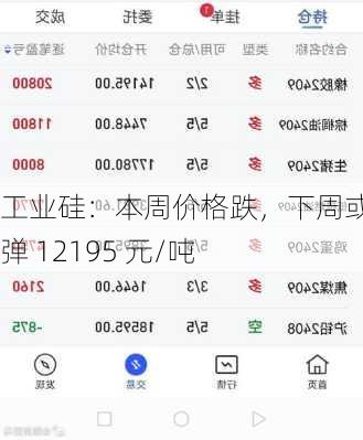 工业硅：本周价格跌，下周或有反弹 12195 元/吨