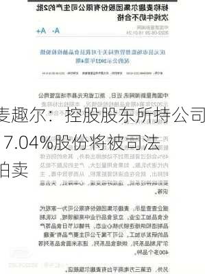 麦趣尔：控股股东所持公司17.04%股份将被司法拍卖