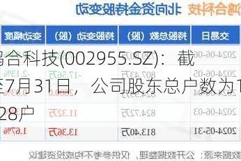 鸿合科技(002955.SZ)：截至7月31日，公司股东总户数为15728户-第1张图片-