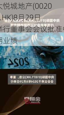 大悦城地产(00207.HK)8月29日举行董事会会议批准中期业绩-第1张图片-