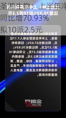 圣湘生物：上半年净利同比增70.93% 拟10派2.5元