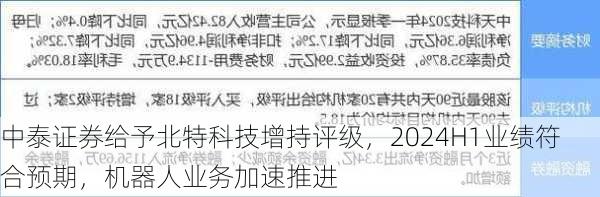 中泰证券给予北特科技增持评级，2024H1业绩符合预期，机器人业务加速推进-第1张图片-