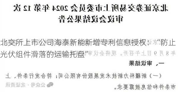 北交所上市公司海泰新能新增专利信息授权：“防止光伏组件滑落的运输托盘”-第1张图片-