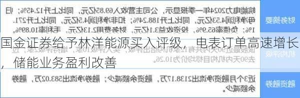 国金证券给予林洋能源买入评级，电表订单高速增长，储能业务盈利改善