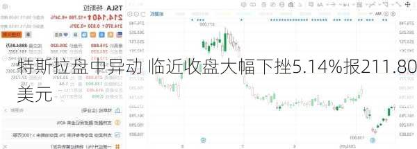 特斯拉盘中异动 临近收盘大幅下挫5.14%报211.80美元