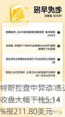 特斯拉盘中异动 临近收盘大幅下挫5.14%报211.80美元-第3张图片-