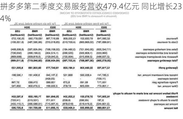 拼多多第二季度交易服务营收479.4亿元 同比增长234%