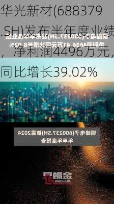 华光新材(688379.SH)发布半年度业绩，净利润4496万元，同比增长39.02%