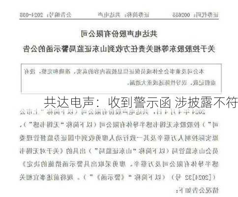 共达电声：收到警示函 涉披露不符-第2张图片-