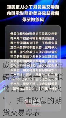 成交量创纪录！重磅就业报告和美联储高官“煽风点火”，押注降息的期货交易爆表-第1张图片-