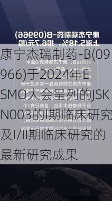 康宁杰瑞制药-B(09966)于2024年ESMO大会呈列的JSKN003的I期临床研究及I/II期临床研究的最新研究成果