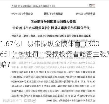 1.67亿！易伟操纵金陵体育（300651）被处罚，受损投资者能否主张索赔？-第3张图片-