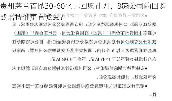 贵州茅台首抛30-60亿元回购计划，8家公司的回购或增持谁更有诚意？-第3张图片-