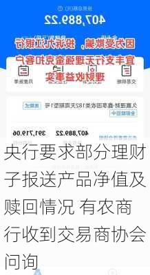 央行要求部分理财子报送产品净值及赎回情况 有农商行收到交易商协会问询-第1张图片-