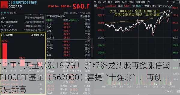 “宁王”天量暴涨18.7%！新经济龙头股再掀涨停潮，中证100ETF基金（562000）喜提“十连涨”，再创历史新高-第2张图片-